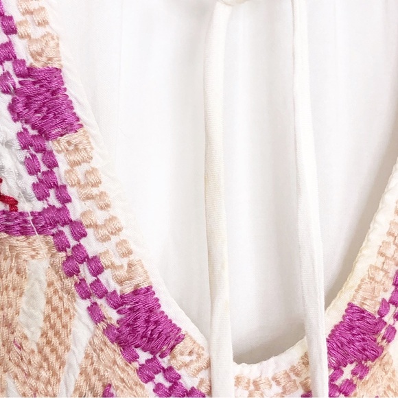 Johnnie Was Biya boHo embroidered tie front tunic top - Picture 3 of 15